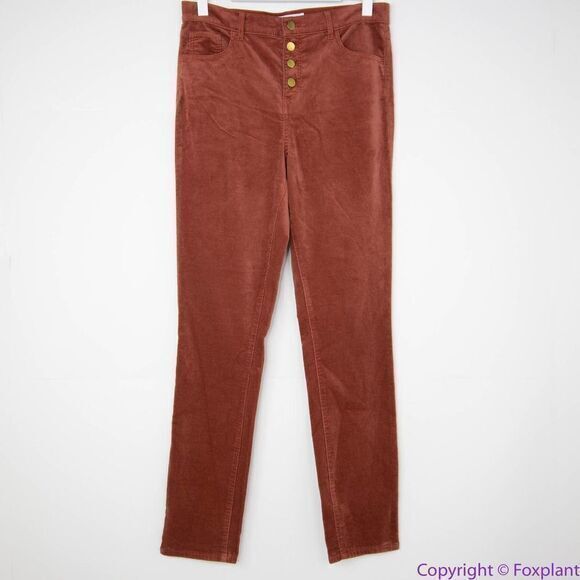 NEW Ann Taylor Loft rusty brown corduroy button‎ front closure pants, size 10 - Picture 1 of 14